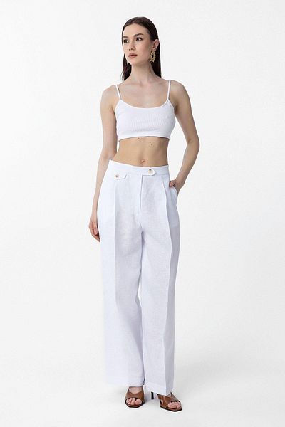 Antioch White 100% Linen High Waist Pleated Women's Trousers