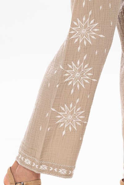 Eliş Şile Bezi Elastic Waist Daylight Summer Muslin Trousers Mink Vzn