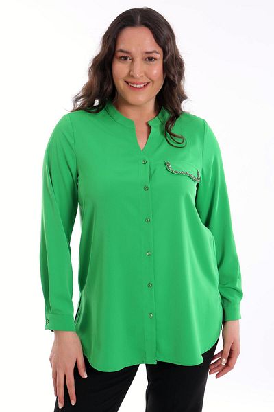 Metpoint Trend42Plus Big Size Embroidered C Collar Green Shirt with Pockets