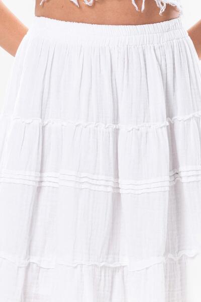 Eliş Şile Bezi Benan Elastic Waist Short Summer Muslin Skirt White White