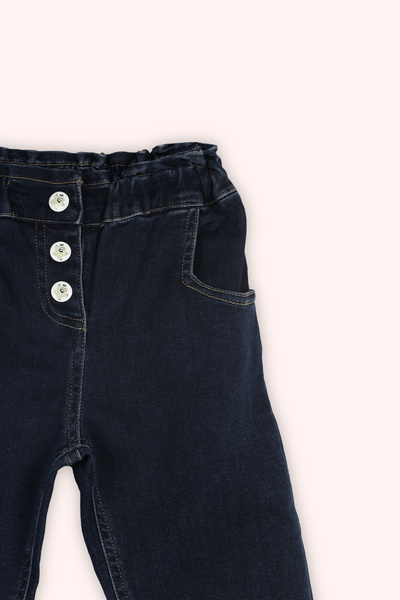 Panço Kız Bebek Beli Lastikli Boru Paça Çıt Çıt Detaylı Lacivert Kot Pantolon