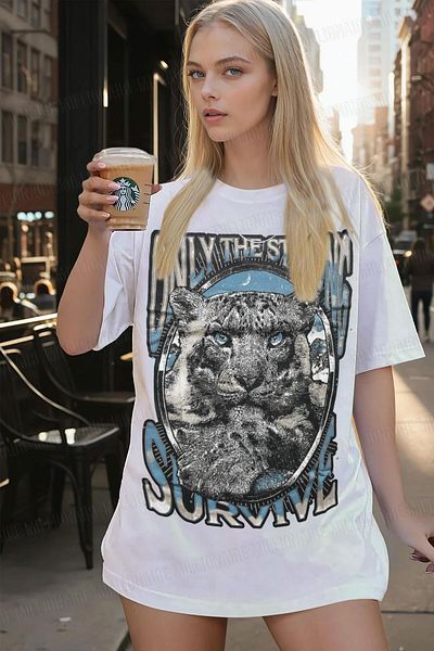 Millionaire Women's Ecru White Survive Oversize Fit Loose Wide Fit Loose Cut T-Shirt