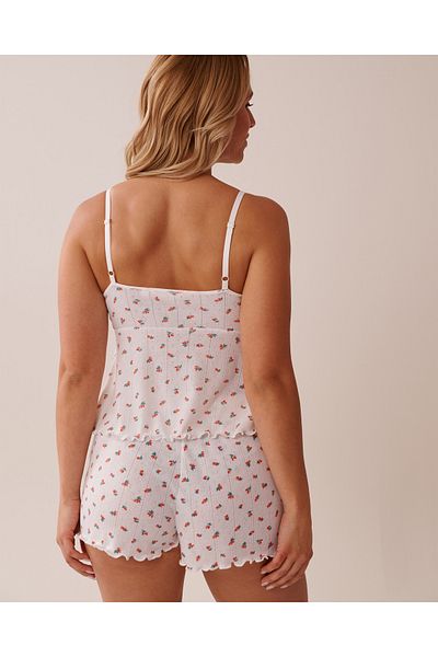 La Vie en Rose Strawberry Print Lettuce Edge Pointelle Cami