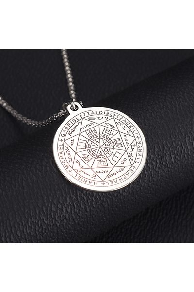 Choice A6720-Silver Stainless Steel 7 Archangel Seal Necklace Solomon Kabbalah Seal Pendant Men's Supernatu