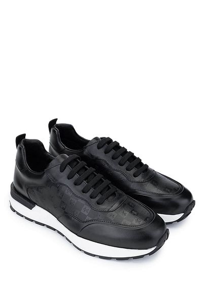 Tamer Tanca Men's Genuine Leather Black Sneakers & Sports Shoes