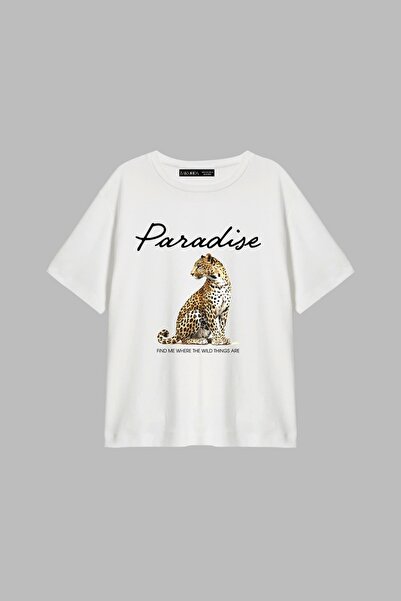 Bak Moda Paradise Štampano opuštena bijela ženska majica