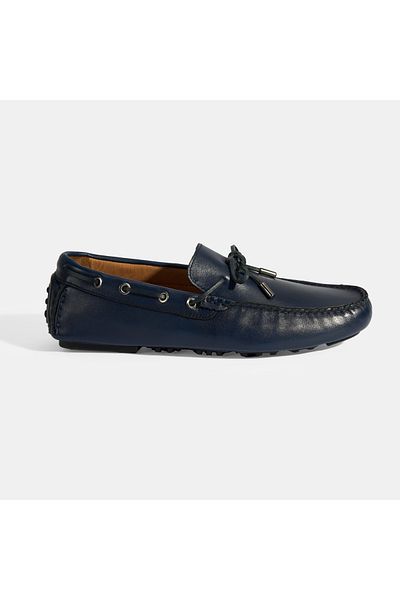 Desa Men's Navy Blue Lace-Up Slip-On Leather Loafer