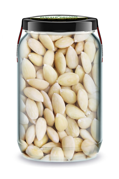 Zencefil Organik Soyulmuş Çiğ Badem Bi Kavanoz 660 cc. Cam Kavanozda Kabuksuz Çiğ Badem