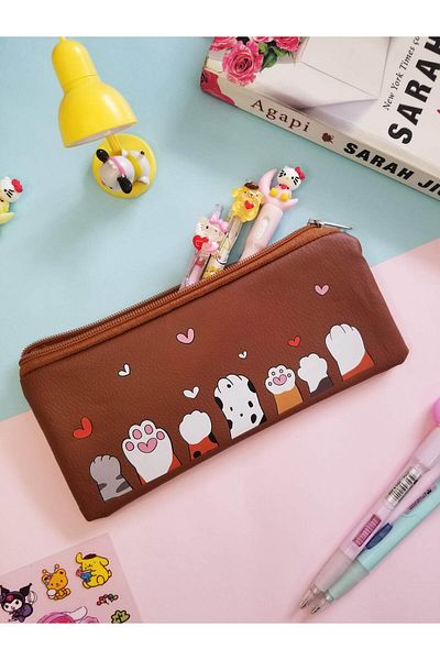 Sabrina Koza Animal Love Cat and Bear Bag, Sweet Faux Leather Makeup Bag and Pencil Case
