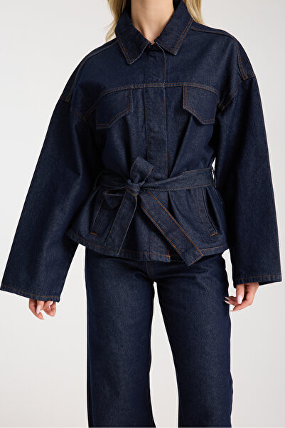 CARLOOG JEANS Bağlamalı Lacivert Ceket Pantolon Denim Takım