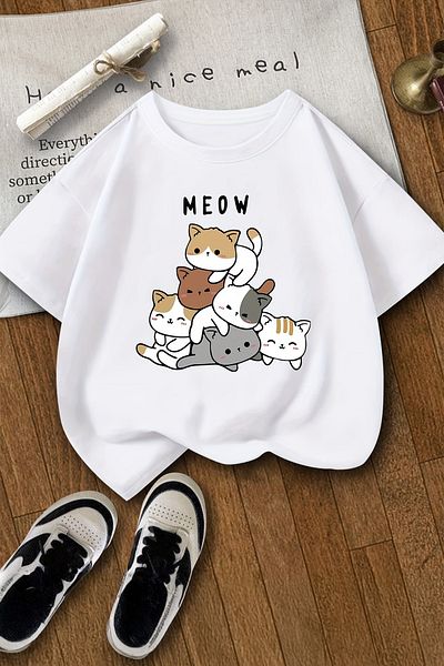 MYADA Tricou pentru fete cu imprimeu premium cu pisici drăguțe 23570
