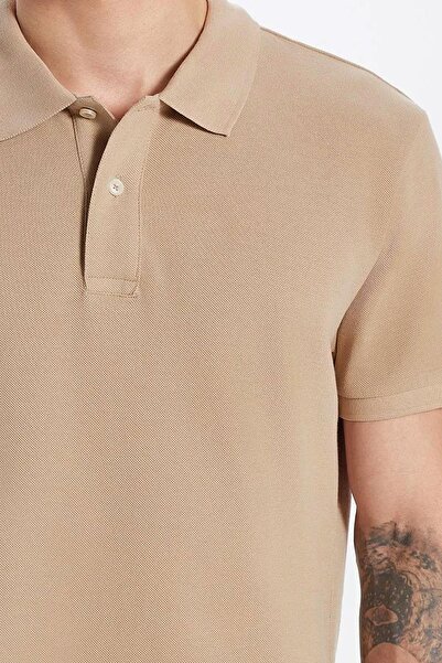 Tudors Men's Slim Fit Slim Fit 100% Cotton Beige Polo Neck T-Shirt