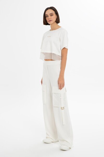 GİZİA Kargo Cepli Bol Paça Ekru Pantolon