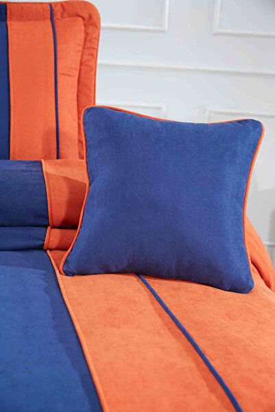 Solinas Collection Marissa Lacivert - Turuncu Kapitoneli Biyeli Tek Kişilik Yatak Örtüsü