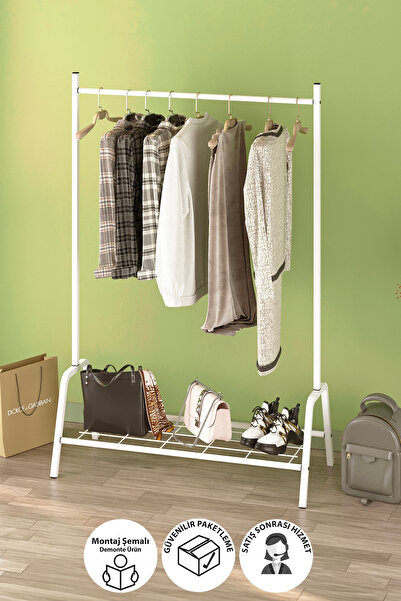 Bofigo Konfeksiyon Askısı Ayaklı Askılık Elbise Askılığı Raflı Askılık Venüs Beyaz