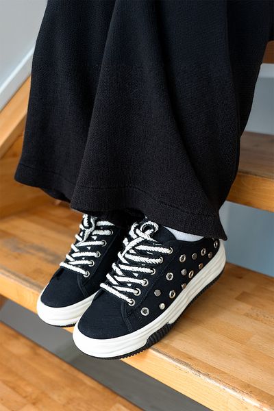 Marjin Mädchen-Sneaker – Troya Hard Master, Leinen-Sportschuhe, Schwarz-Schwarz