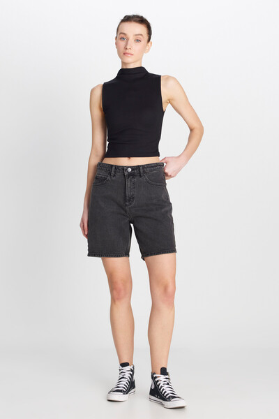 Lee Slim Fit Dar Kesim Normal Bel Bermuda Antrasit Jean Kot Şort