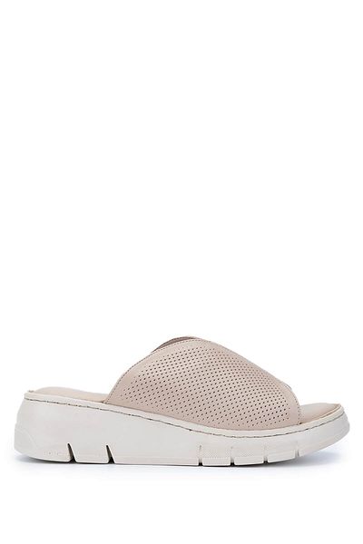 Tamer Tanca Women's Genuine Leather Beige Heeled Slippers