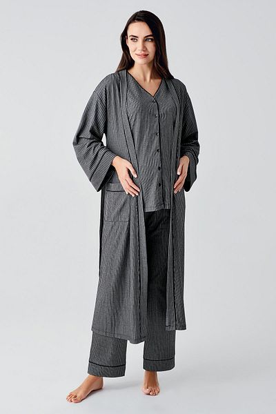 Artış Buttoned Short Sleeve Flexible Viscose Maternity Dressing Gown Pajamas Set 14306