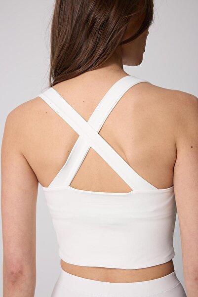 AMİDA Жіночий кроп-топ бюст'є білий з перехресними бретелями на спині Slim Fit Basic - 2510