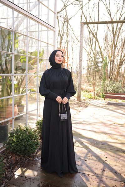 Nissra Ankanoor Black Raglan Sleeve Gathered Dress Anka 255072