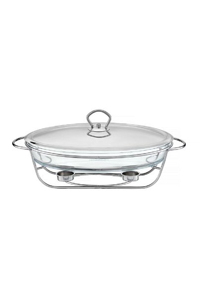 Ambition Vas termorezistent cu incalzitor 3L, suport si capac argintiu, chafing dish, Helios