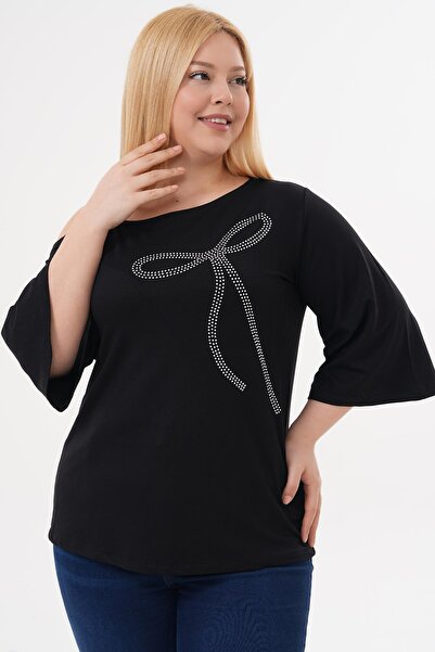 Siyezen Plus Size Single Shoulder Strap Ribbon Stone Blouse