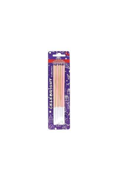 BM GİFT DESİGN Set 6 lumânări pentru tort, Celebright, roz-auriu, bază albă, 15 cm