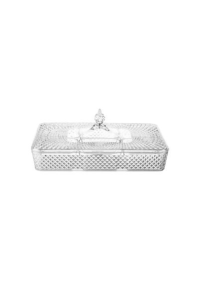 Dania Rectangular 6-compartment acrylic serving platter with clear cover, 40*27 cm