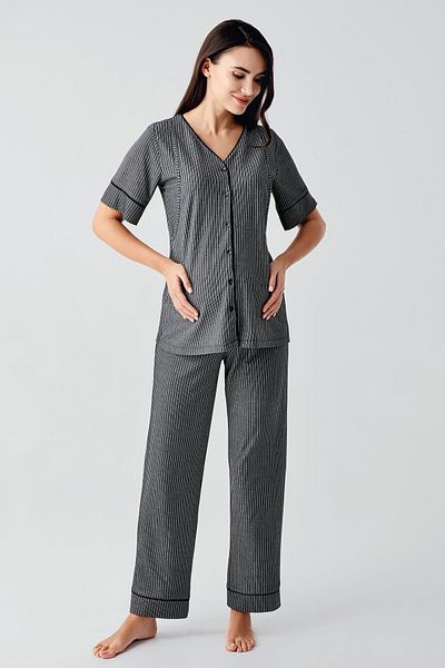 Artış Buttoned Short Sleeve Flexible Viscose Maternity Dressing Gown Pajamas Set 14306
