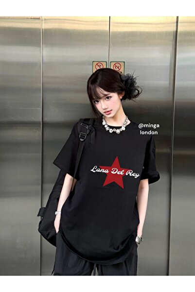 Minga London Tricou unisex oversize cu imprimeu frontal/spate cu detaliu foto...