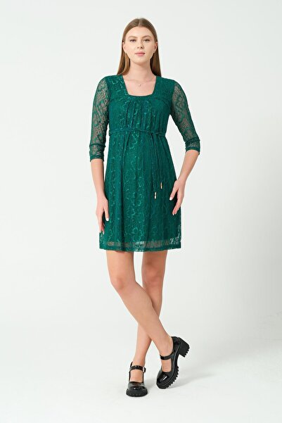 BUSA Hamile Dantel Elbise Yeşil