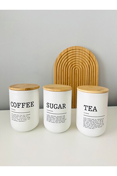 APARTAMENTO 3'lü Bambu Kapaklı Cam Baharatlık Kavanoz Seti Tea-coffee-sugar