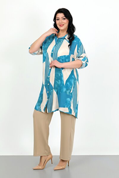 By Alba Collection Жіноча бавовняна віскозна туніка великого розміру з індіговим візерунком