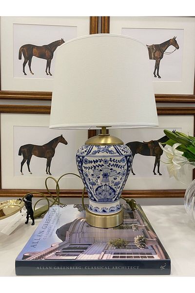Dekordan House Bleu Blanc Ceramic Lampshade