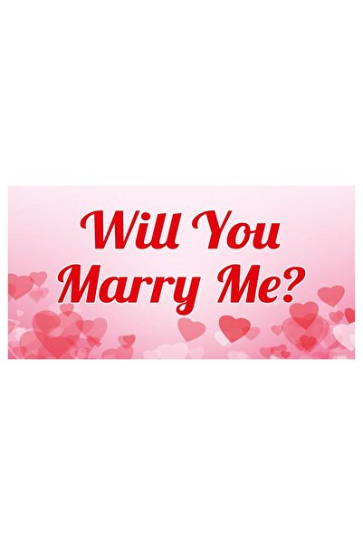 MIGNATIS Evlilik Teklifi Will You Marry Me Pembe Kalpli Afiş Pankart 100x50cm