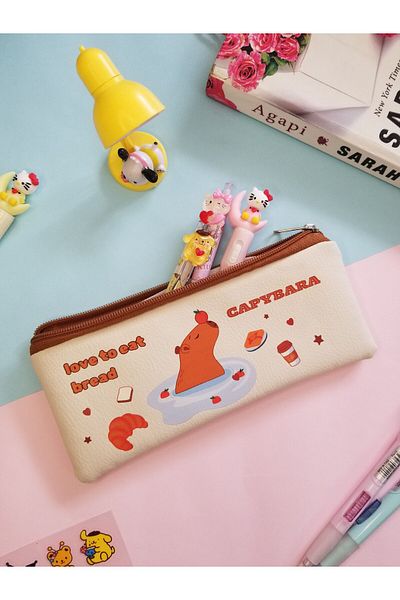Sabrina Koza Capybara Capibara Capibara لطيف الحيوان الحلو الجلود الاصطناعية حقيبة ماكياج حامل قلم مقلمة