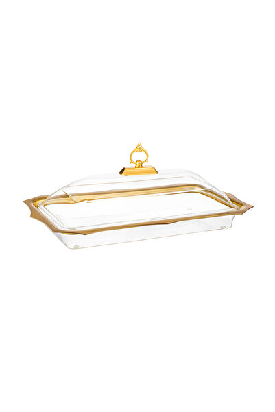 Dania Rectangular acrylic serving plate with a golden cover for pastries, sweets and all buffets, size 54*32 cm