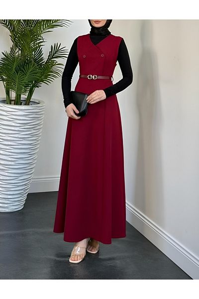 Modamorfo Gilded Gilet - Claret Red Διπλό Κουμπί με Ζώνη