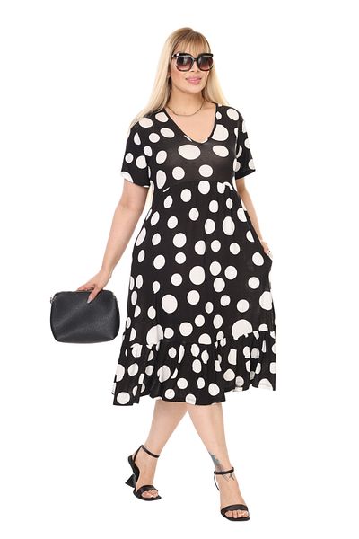 MELSAY Women's White Large Polka Dot V Neck Short Sleeve Ruffle Robe Dress