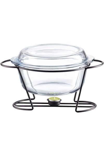 Ambition Vas termorezistent cu incalzitor 4L, suport negru, chafing dish, Saule