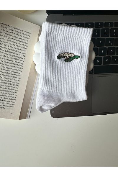 AYDK Water Turtle Embroidered Summer Winter White Cotton Unisex Casual Comfort Socket Socks
