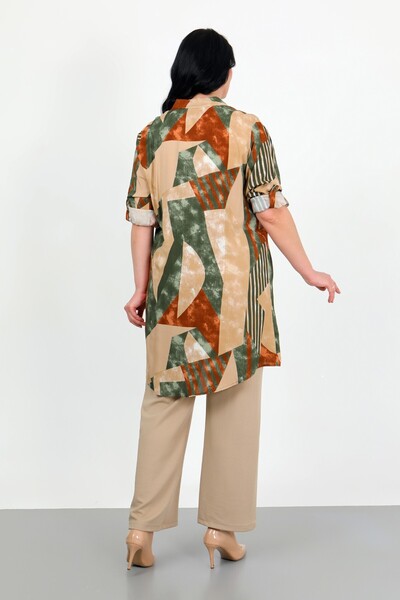 By Alba Collection Women's Khaki Patterned Cotton Viscose Large Size Tunic