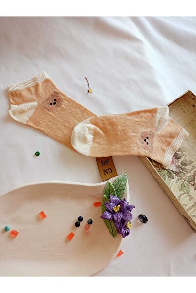 ENEFENDİ 2 чифта чорапи PATIK, безшевни памучни, къси до глезена, дамски чорапи с мотиви, размер 36-40, кремаво-кафяви