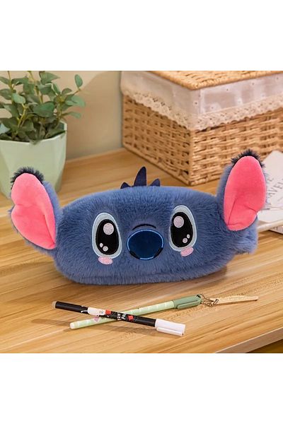 BABUN Μπλε Stitch βελούδινη θήκη για στυλό Τσάντα μολυβοθήκη με πέρλες και χαρακτήρες κινουμένων σχεδίων για κορίτσια