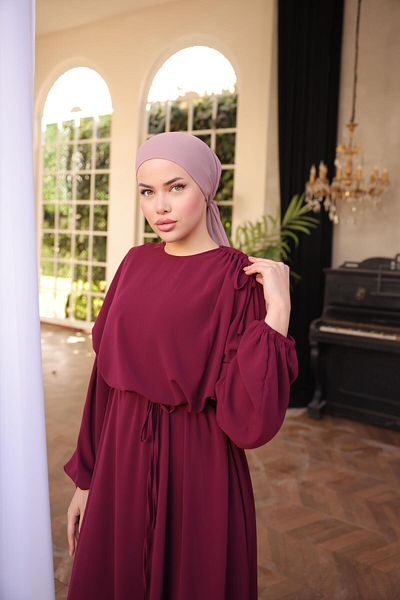 Nissra Ankanoor Burgundy Shoulder Tunnel Detailed Dress Anka 255063