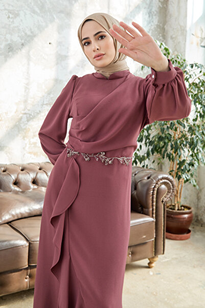 VAVİNOR Βραδινό Φόρεμα με Φούστα Flounce - Αποξηραμένο τριαντάφυλλο