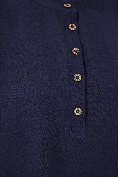 Bigdart Set din două piese tunică și pantaloni din in albastru bleumarin 6678