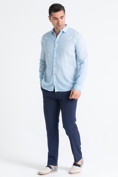 Eliş Şile Bezi Довгорукавна сорочка з попліну для чоловіків, літня, середземноморська, блакитна, Bmv