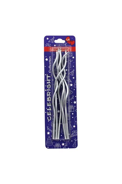 BM GİFT DESİGN Set 6 lumânări pentru tort, curbate, argintii, Celebright, 15.5cm